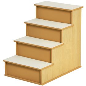 Pet Stairs, Small Pet Steps with Cushioned Removable Covering for Dogs and Cats Up To 22 lbs, Natural