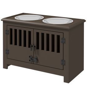 Dog Food Storage Cabinet with Bowls & Dog Feeding Station, Espresso