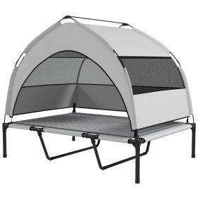 Elevated Dog Bed with Removable Canopy, Portable Outside Raised Pet Cot with Cooling Pad, Storage Bag, 42" x 30" x 37"