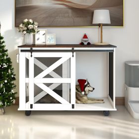 47.2 Mobile Dog Crate With Flip-Top Feeding Door, Dual-Access & 5 Caster System  2 Locking, Side Hooks - Multi-Functional Pet Kennel