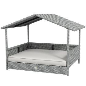Wicker Dog House Outdoor with Canopy, Rattan Dog Bed with Water-resistant Cushion, Raised Pet Bed for Small, Medium Breeds up to 66 lbs, 20" in Lengt (Option: Cream White-830x175x690 mm)