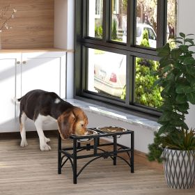 17" Double Stainless Heavy Duty Dog Food Bowl Elevated Pet Feeding Station (Option: Black-580x285x375 mm)